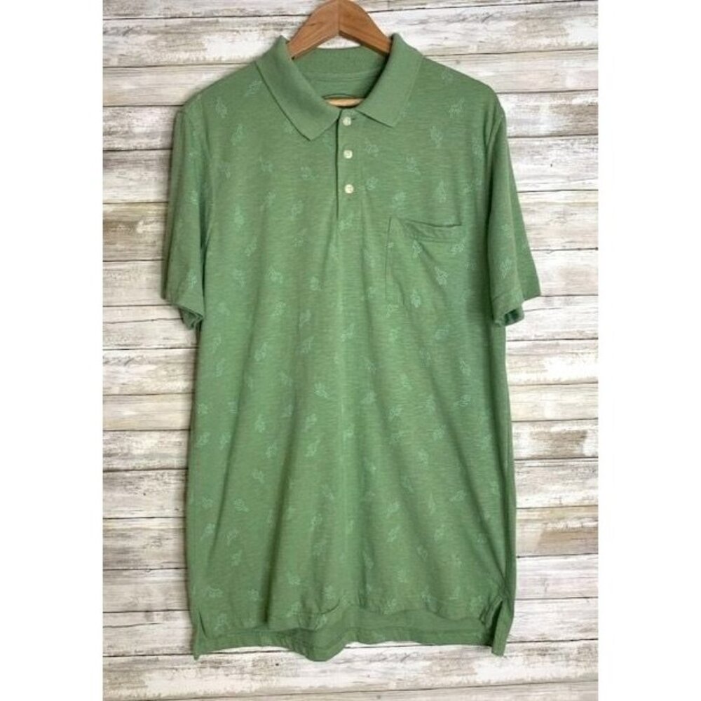 The Foundry Men's Green Cactus Print‎ Polo Shirt LT Cotton/Polyester